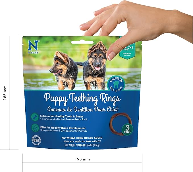 N-Bone Puppy Teething Rings Salmon Flavor Dog Treat, 3 Count Bag, 3.6-oz