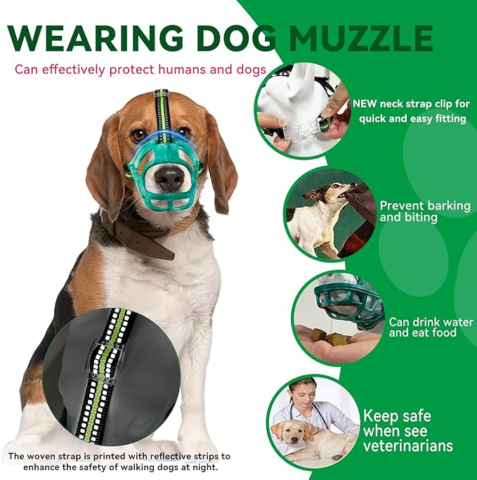 Dog Muzzle, Basket Muzzle for Small Medium Large Dogs, Anti-Biting and Chewing, Lightweight & Sturdy Cage Design, Allows Panting & Drinking, Ideal for Grooming & Training(Green Size XL)