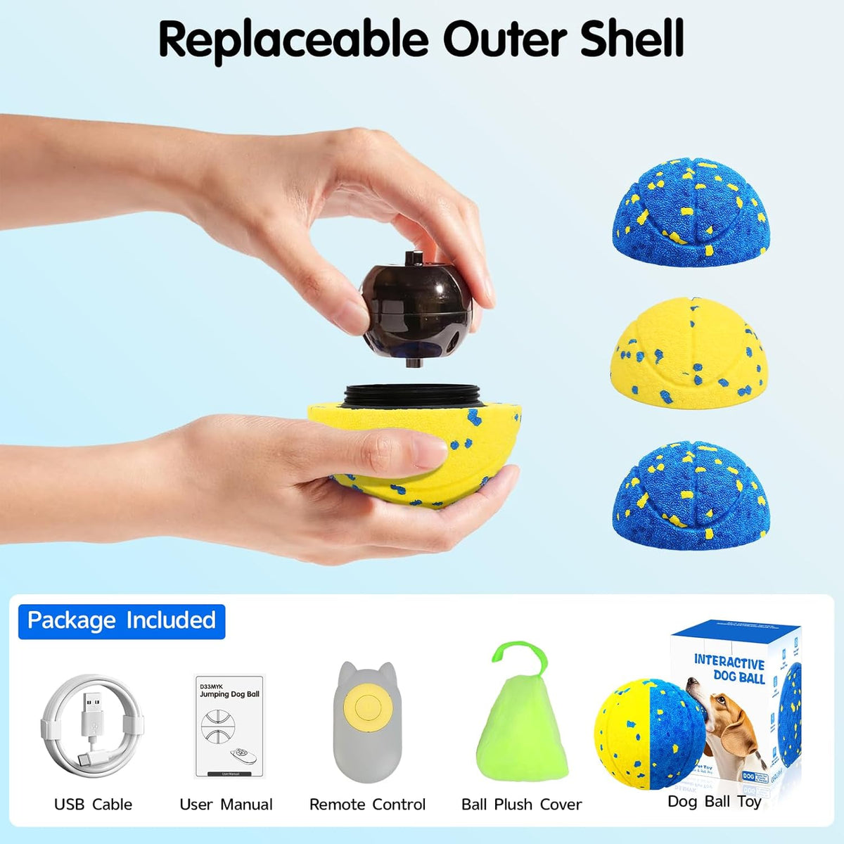 Dog Ball Smart Interactive Dog Toy with Remote Control,Automatic Moving,Bouncing and Rotating 3 Modes,E-TPU Material Aggressive Chewers,IPX7 Waterproof,Rolling Ball for Large Medium Dogs