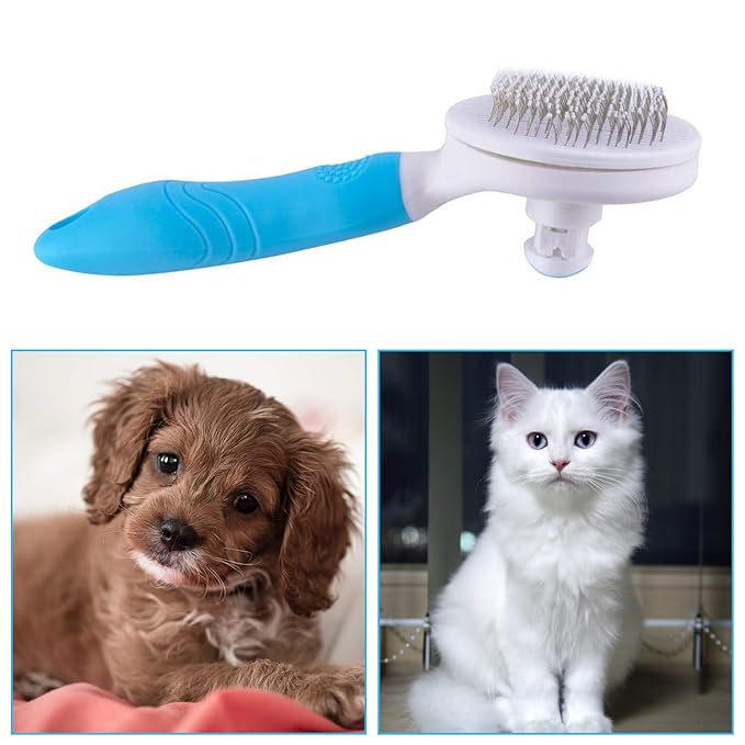 Cat Self Cleaning Slicker Brush, Pets Skin Friendly Grooming Brushes for Shedding Dogs Cats Hair Easy to Remove Loose Undercoat with Long or Short Hairs Pet Massage Tool for All Hair Type- UPGRADED