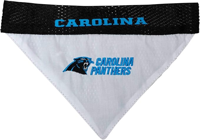Pets First NFL DOG BANDANA - CAROLINA PANTHERS REVERSIBLE PET BANDANA. 2 Sided Sports Bandana with a PREMIUM Embroidery TEAM LOGO, Small/Medium. - 2 Sizes & 32 NFL Teams available