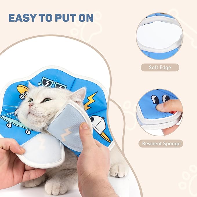 Avont Soft Cat Recovery Cone Collar, Adjustable Lightweight Kitten E-Collar for Small Dogs, Comfortable Neck Donut Stop Licking Scratching After Surgery -Skate(L)