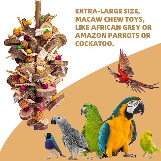 Extra Large Bird Parrot Toys- 21.7 inch Multicolored Natural Wooden Walnut Parrot Chewing Toy Suggested for Macaws cokatoos, African Grey and a Variety of Amazon Parrots. (Large Size)