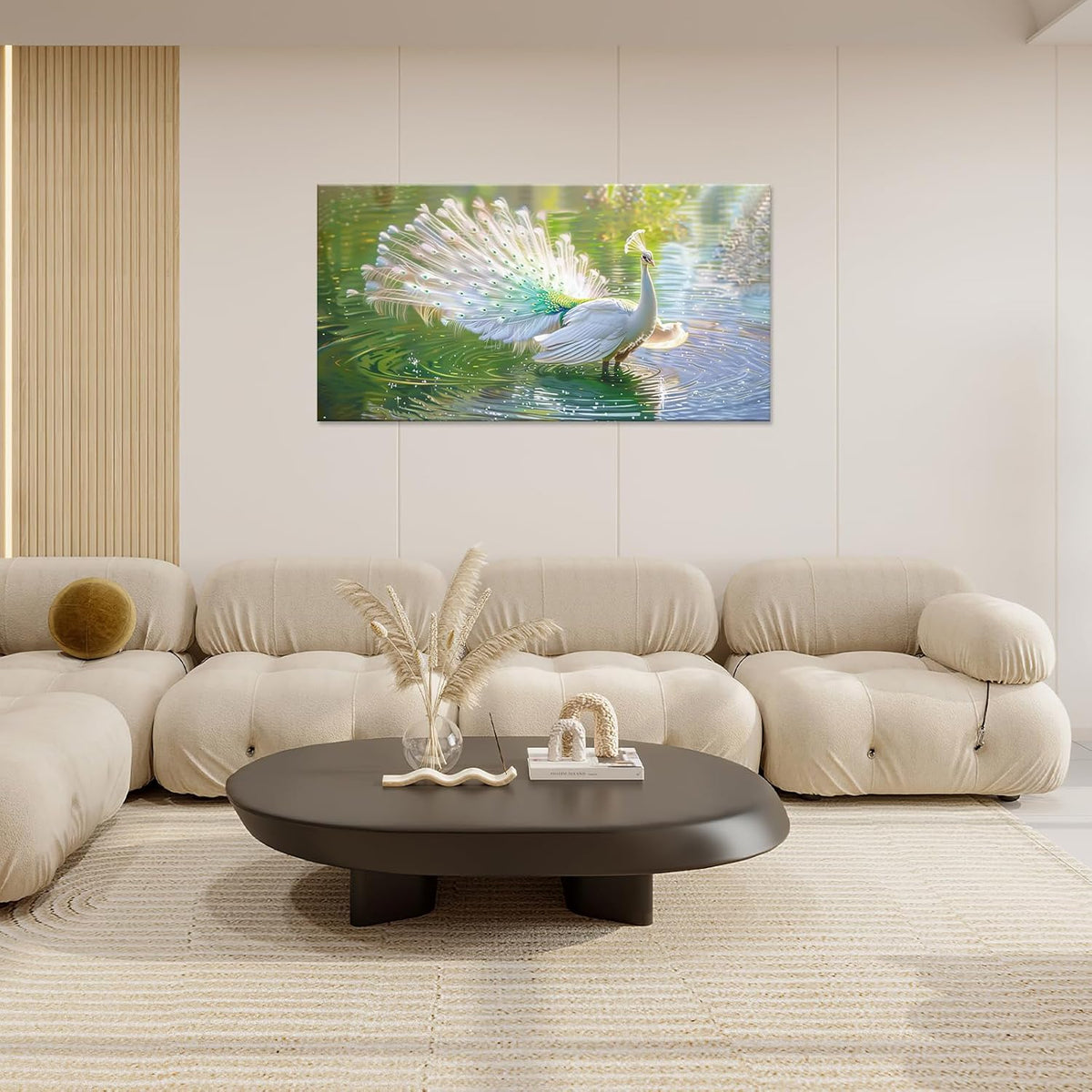 Large White Peacock Wall Art for Living Room Lake Colorful Peacock in Full Bloom Art Big Space Size Framed Bird Canvas Prints Pictures Painting Artwork Office Bedroom Home Decor 60"x30"