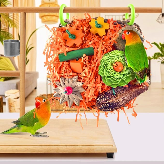 KATUMO Bird Toys, Conure Grass Mat Shredder Toys Parakeet Toys Parrot Foraging Toys for Cockatiel Conure Lovebird Parakeet Small to Medium Birds