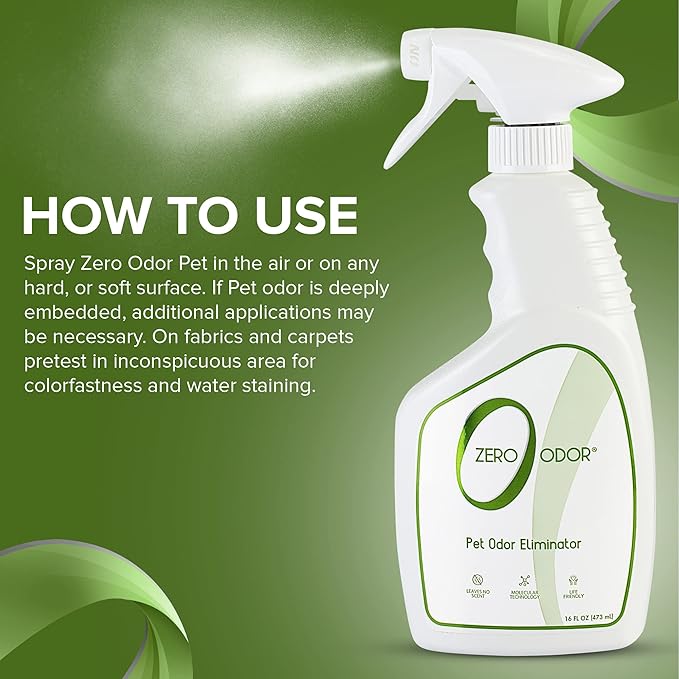 Zero Odor - Pet Odor Eliminator for Strong Odor, Eliminate Air & Surface Odors – Patented Molecular Technology Best For Carpet, Furniture, Beds Smell Great Again (Over 400 Sprays Per Bottle)