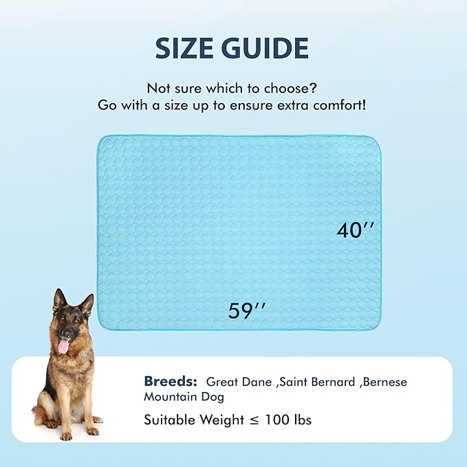 MICROCOSMOS Summer Cooling Mat & Sleeping Pad- Water Absorption Top, Materials Safe, Easy Carry, EZ Clean. Keep Cooling for Pets, Kids and Adults.(Blue, 59" x 40")