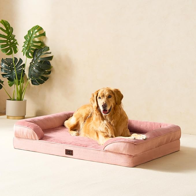 EHEYCIGA Orthopedic Dog Bed for Medium Dogs, Waterproof Memory Foam Medium Dog Beds with Sides, Non-Slip Bottom and Egg-Crate Foam Pet Couch Bed with Washable Removable Cover, Dusty Pink