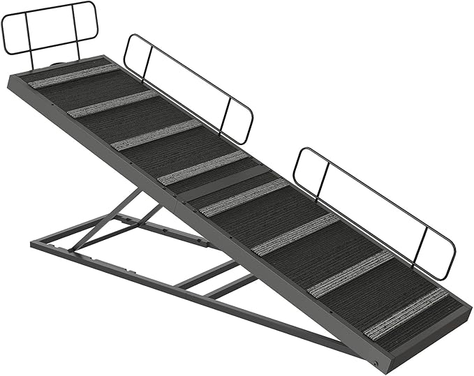 HOOBRO Dog Ramp for Bed, 63 Inch Long Dog Ramp for Couch and Bed, Pet Ramp with Non-Slip Mat and Safety Side Rails, 4 Height Adjustable up to 33 inch, for Small/Large/Old Dogs, Black BK16PT03