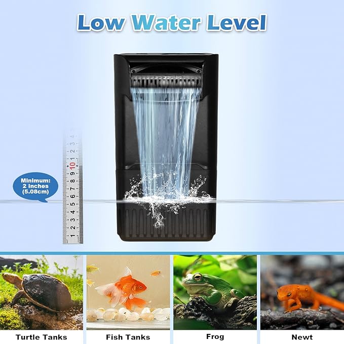 220GPH Turtle Filter for 20-45 Gal Tank, Small Turtle Filters 3-Stage Filtration for Freshwater Saltwater Cloudywater, Ultra-Quiet and Flow Adjustable for Fish Turtles Shrimps Amphibians Frogs