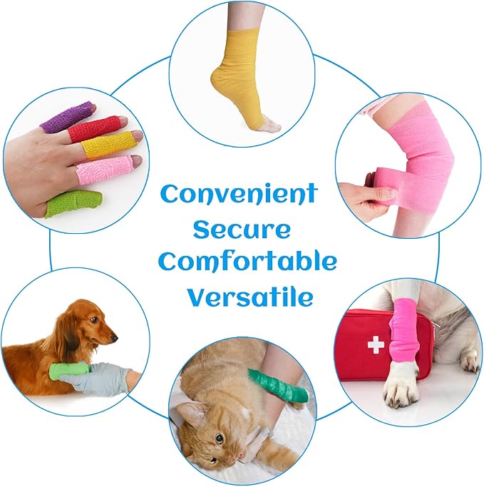 36 Rolls Elastic Self Adhesive Bandage Wrap 2 Inch, Breathable Non Woven Cohesive Bandage, Vet Wrap for Dogs, Ankle Sprains Swelling Medical First Aid Tape, Sports Athletic Tape Color