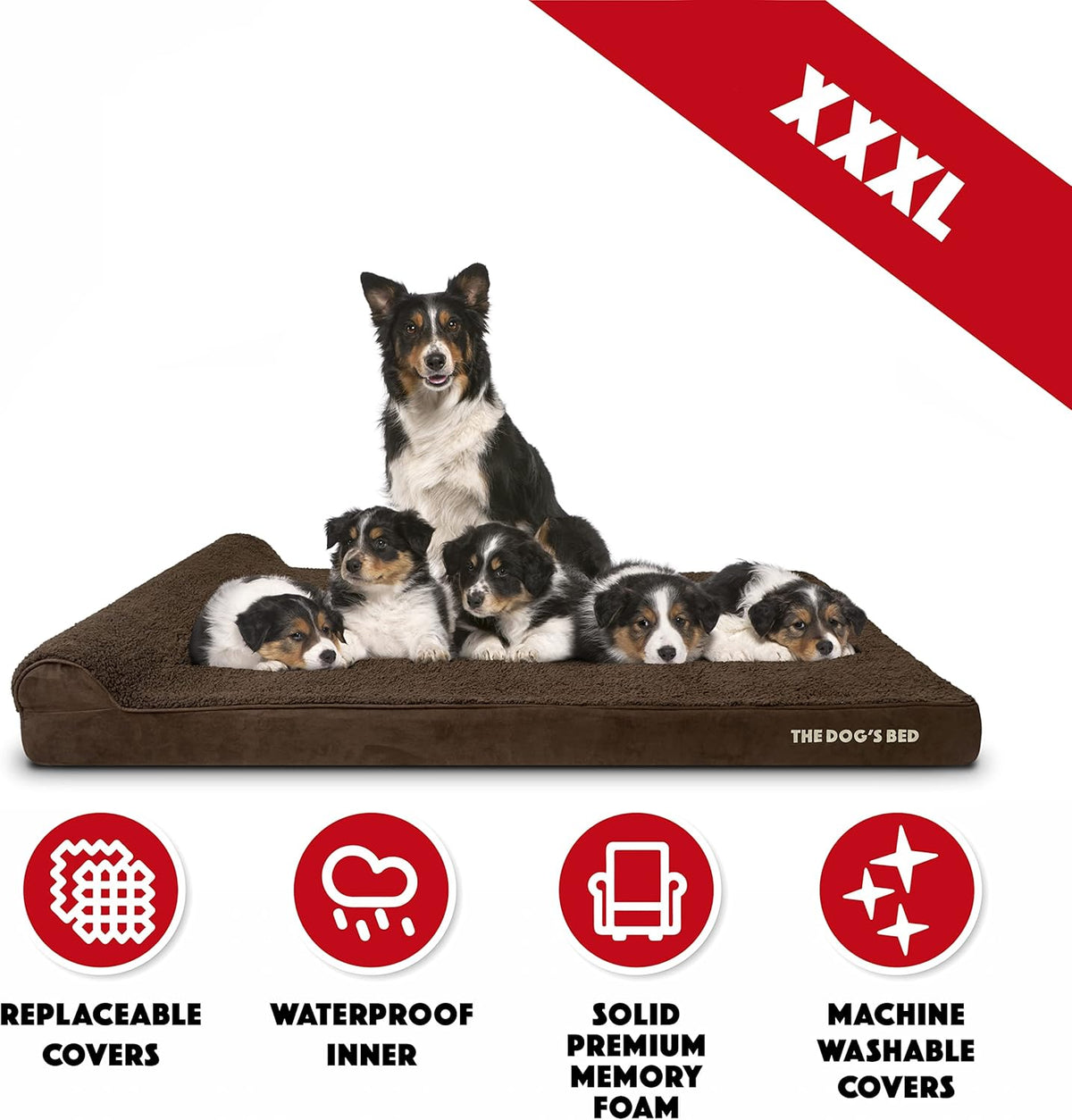 The Dog’s Bed Orthopedic Headrest Dog Bed XXXL Brown Plush 64x44, Memory Foam, Pain Relief for Arthritis, Hip & Elbow Dysplasia, Post Surgery, Lameness, Veterinary Approved, Waterproof Washable Cover