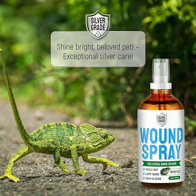 Reptile Wound Care Spray with Silver – for Wounds, Cuts, Scale Rot, Burns, Sores, Irritation, Abnormal Shedding – Topical Spray for Lizards, Bearded Dragons, Iguanas, Snakes, Geckos & Turtles – 4 Oz