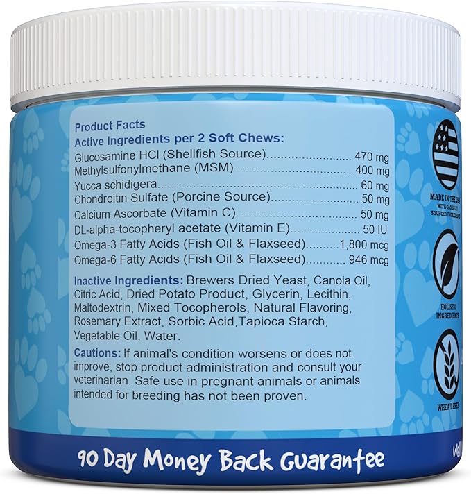 Glucosamine for Dogs - Joint Supplement for Dogs, Made in USA, Vet Developed, Glucosamine Chondroitin, Hip and Joint Chews with MSM, Large Breed, Pain Relief, 120 Chews