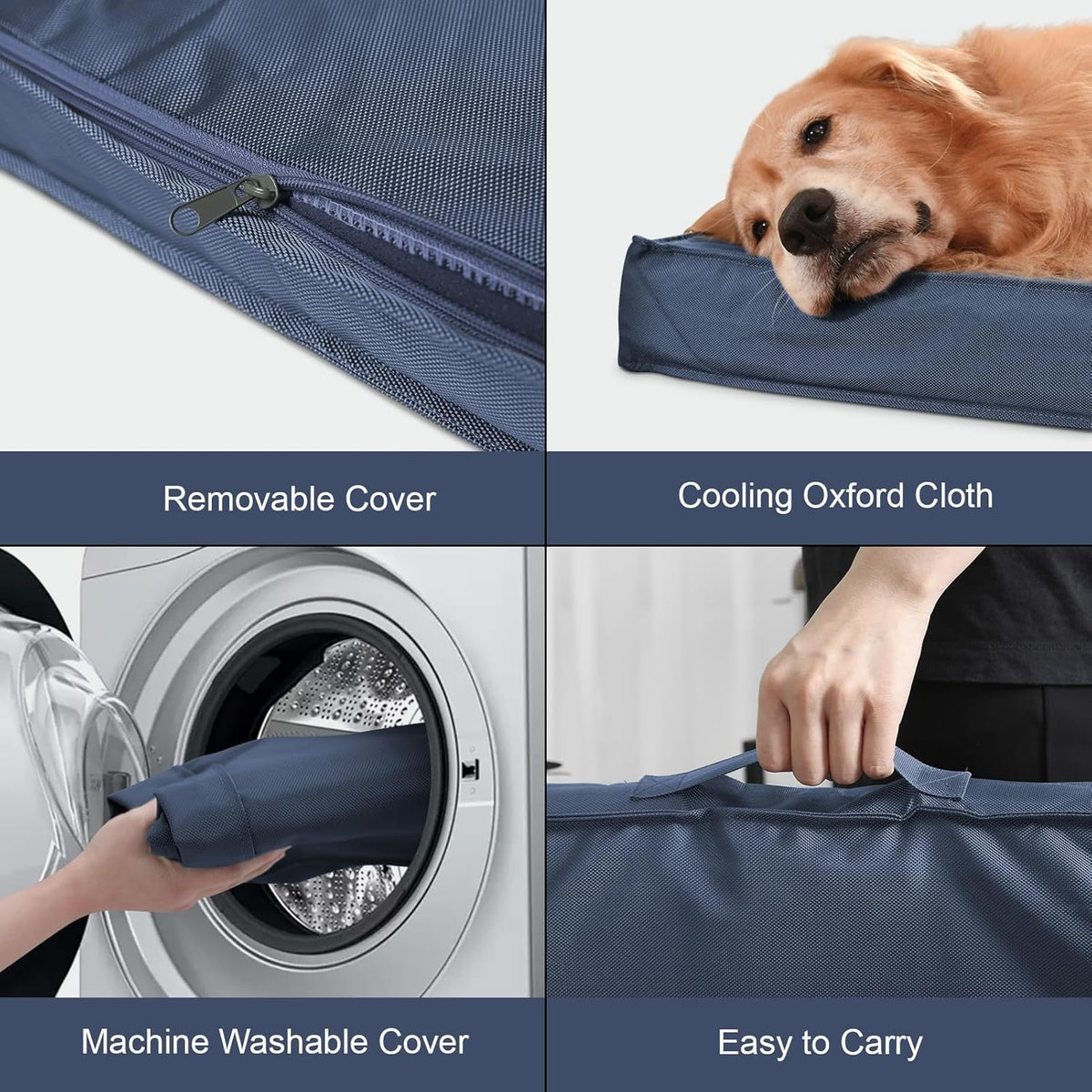Outdoor Extra Large Dog Bed, Jumbo Waterproof Dog Bed for Large Dogs, Orthopedic Egg Foam Pet Bed Mat with Removable Oxford Cooling Cover, Navy