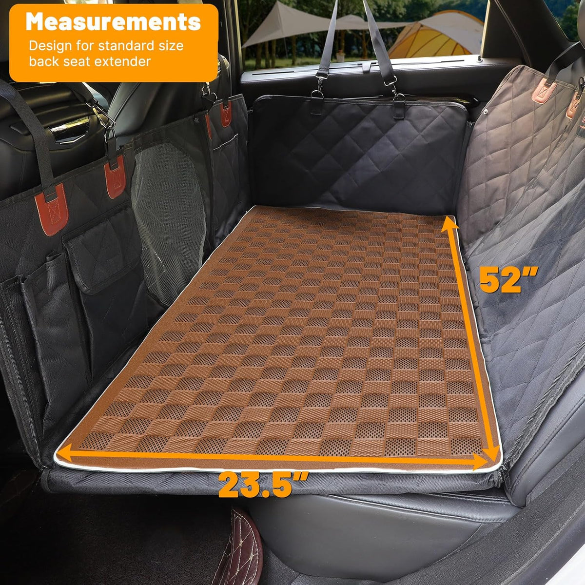 Non-Slip Pet Bed Mat for Back Seat Extender, Hair Resistant Dog Blanket for Hard Bottom Dog Car Seat Cover, Anti Slip Pet Linner Backseat Cover Brown Plaid
