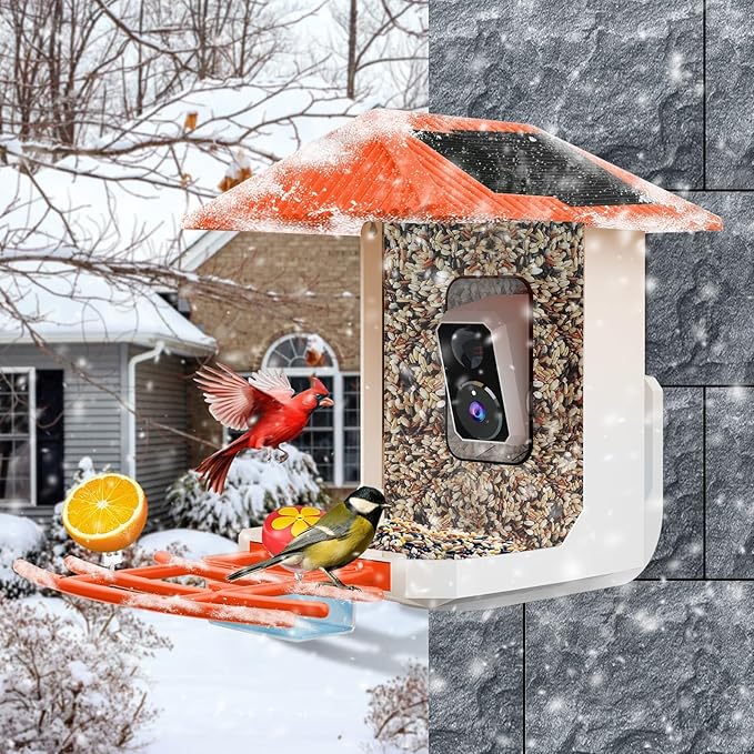 Kurain® Smart Bird Feeder with Camera, 2.4G/5G WiFi, 2.5K Video Birds Feeder with Solar Panel, AI Identify, Live View, Capture Bird Video, Instant Arrival Alerts, Ideal Gift forBirdlover