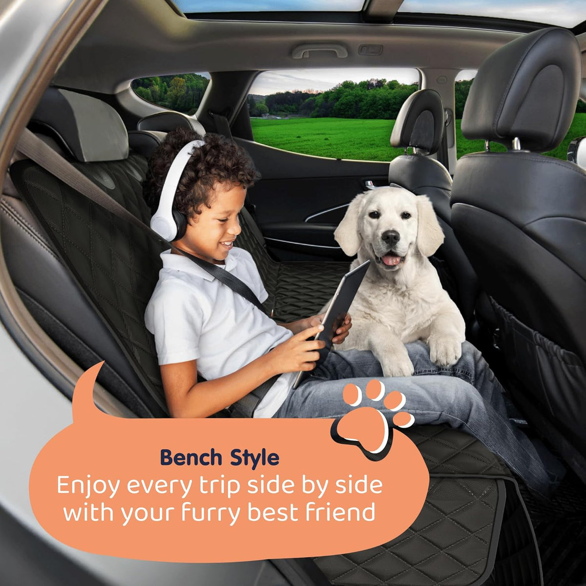 Dog Car Seat Cover for Back Seat, Waterproof Hammock for Car, SUV & Truck, Non-Slip Backseat Cover for Dogs, Heavy-Duty Dog Hammock Style Seat Protector Pets, Easy to Install & Clean