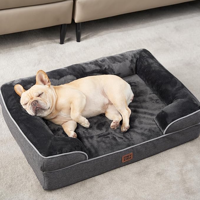 EHEYCIGA Orthopedic Dog Bed for Small Dogs, Waterproof Memory Foam Small Pet Beds with Sides, Non-Slip Bottom and Egg-Crate Foam Medium Dog Couch Bed with Washable Removable Cover, Dark Grey