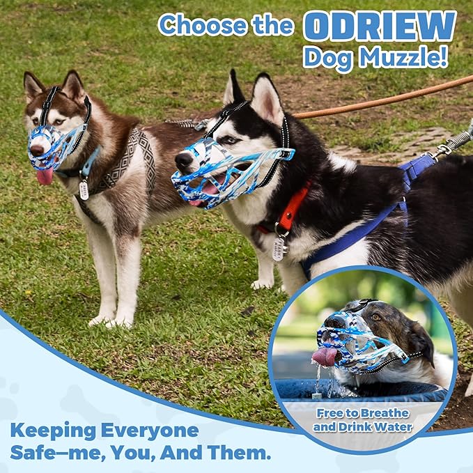 Dog Muzzle for Large Dogs, Breathable Basket Muzzles for Small, Medium and X-Large Aggressive Dog, Allows Panting Drinking, Suitable for Grooming Trimming Training (Camouflage Blue, M)