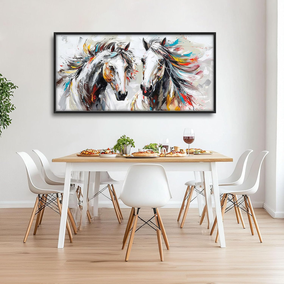 Quorin Horse Large Wall Art White Horse Animal Pictures Wall Decor Colorful Graffiti Canvas Print Painting Artwork for Bathroom Living Room Bedroom 60L x 30W