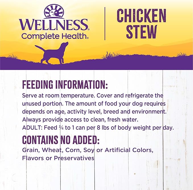 Wellness Complete Health Thick & Chunky Natural Grain Free Canned Wet Dog Food, Chicken Stew, 12.5-Ounce Can (Pack of 12)
