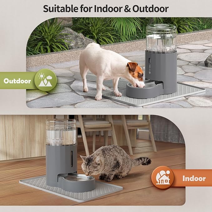 Cat Water Dispenser with Placemat and Stainless Steel Bowl, Automatic Gravity Water Dispenser for Cats or Small Medium Size Dogs, Large Capacity, Easy to Clean and Safe for Pets (4L)