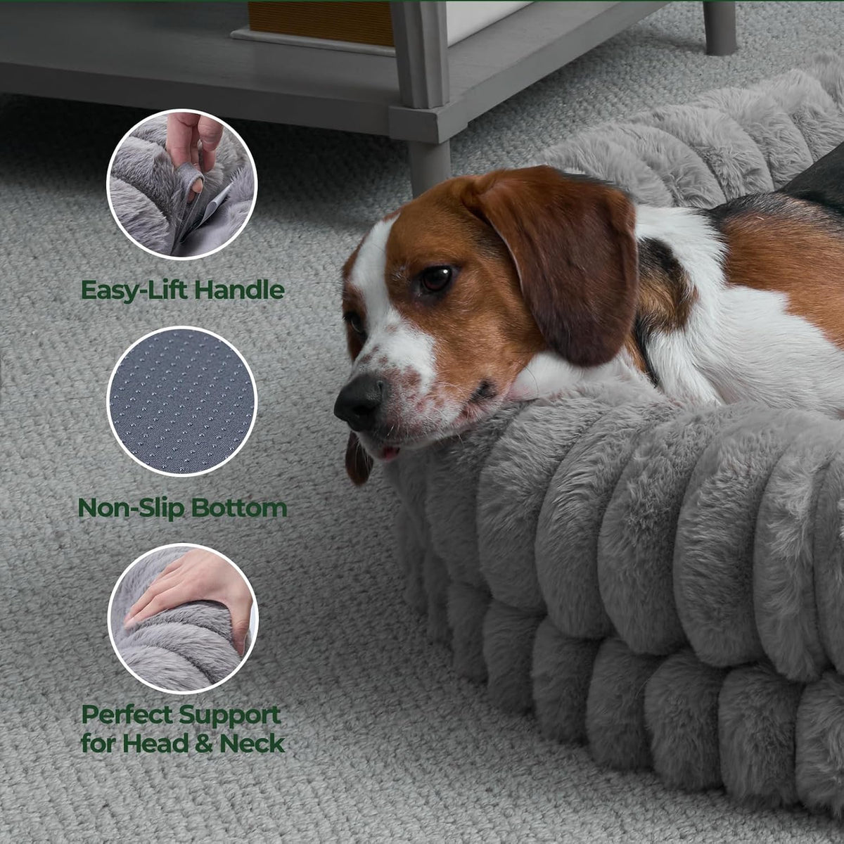 BALANCE Luxury Donut Dog Bed, 36 Inches Round Dog Beds Large Sized Dogs Washable, Orthopedic Calming Dogs Bed for Pets with Anti-Slip Bottom, Gray
