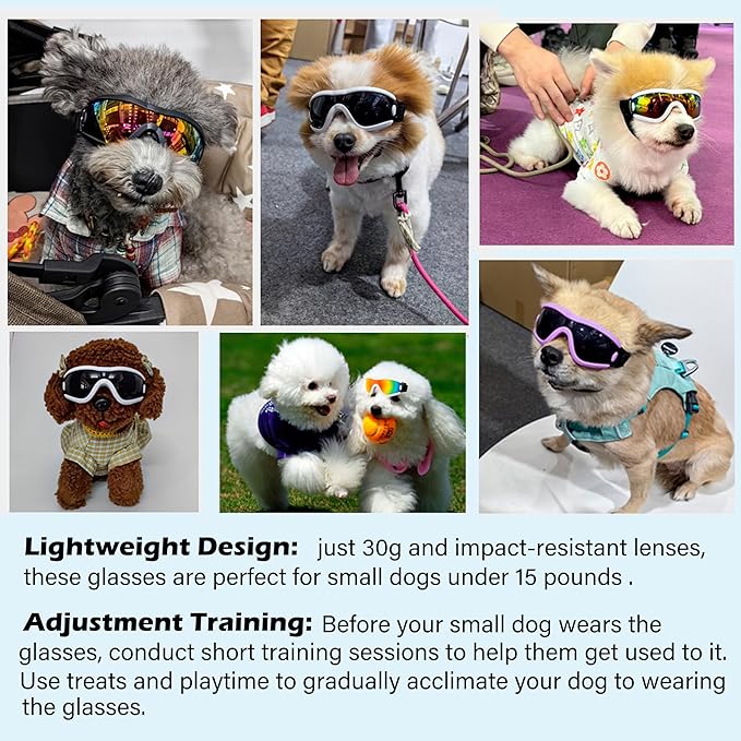 Small Dog Sunglasses with Adjustable Strap UV Protection, Winproof Puppy Sunglasses, Suitable for Dogs Eyes Protection,Soft Dog Goggles