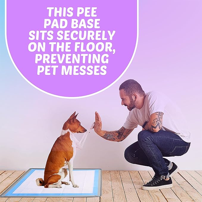 TidyFriend Dog Pee Pad Holder Tray Fits for 28” x 34” Pee Pads with Corner Lock Holes, Raised Edges, Non-Spill, Easy to Clean Silicone Dog Potty Tray Holder, for Indoor Floor Protection (Light Grey)