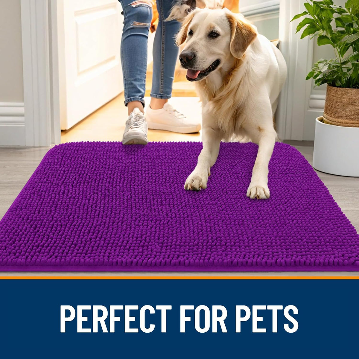 OLANLY Dog Door Mat for Muddy Paws 59x32, Absorbs Moisture and Dirt, Absorbent Non-Slip Washable Doormat, Quick Dry Chenille Mud Mat for Dogs, Entry Indoor Entryway Carpet for Inside Floor, Purple