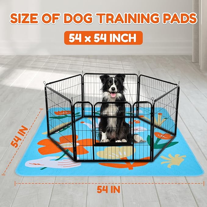 BurgeonNest Washable Pee Pads for Dogs, 2 Pack 54''x54'' Super Absorbent, Leakproof & Non-Slip Reusable Potty Pads for Puppy Playpen, Crate, Whelping Box, Potty Training, Blue