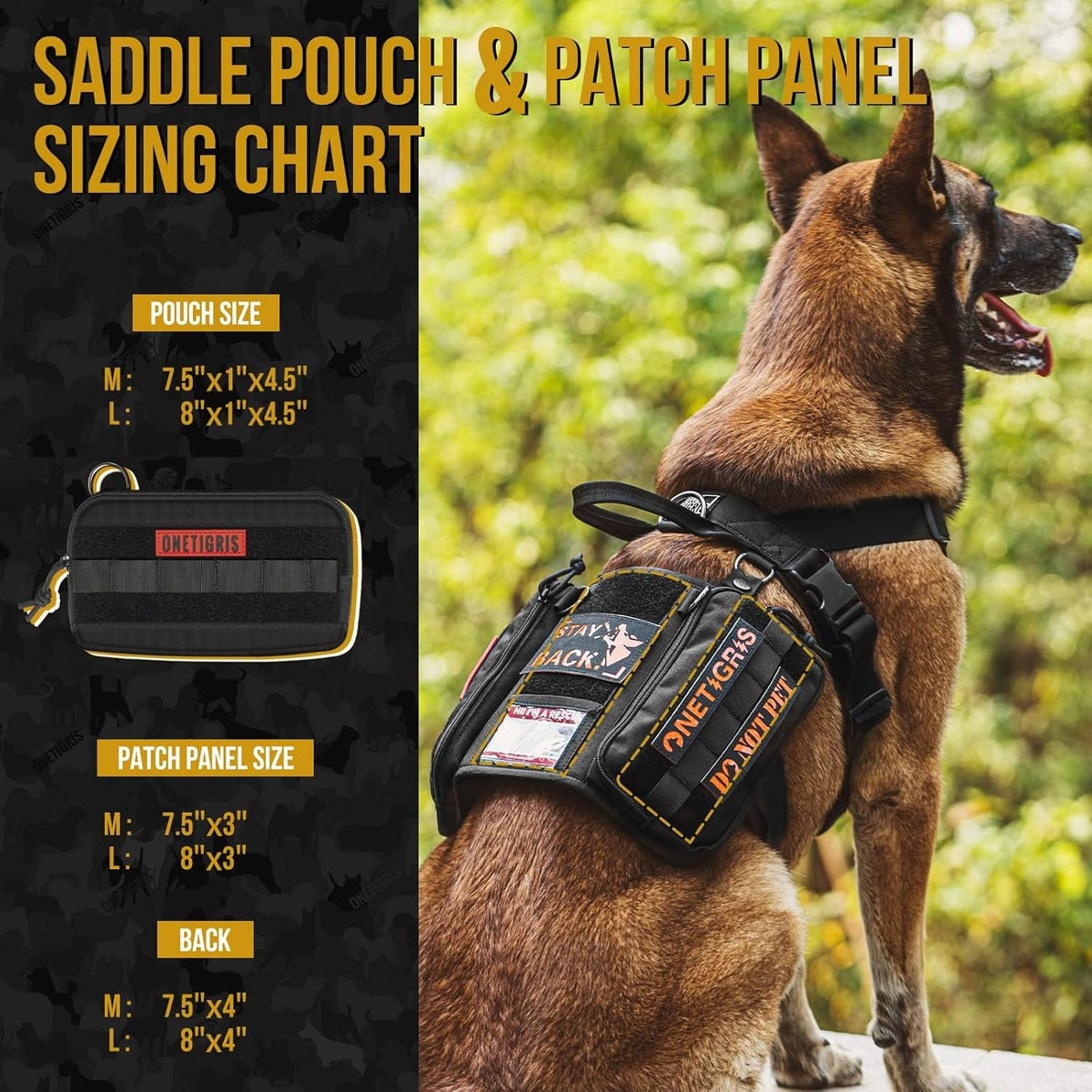 OneTigris Service Dog Vest Harness, Service Dog Cape Guardian Dog Backpack Harness with Pouches Dog Saddle Bag for Small Medium and Large Dogs (Black, Large)
