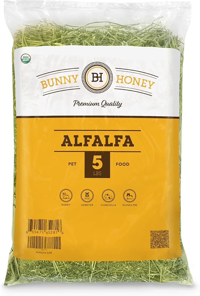 Bunny Honey Organic Alfalfa Hay for Young Rabbits, Guinea Pigs & Small Pets High - Protein & Calcium, Supports Growth & Dental Health, Fresh & Nutritious