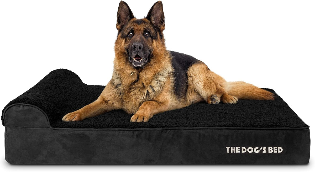 The Dog’s Bed Orthopedic Headrest Dog Bed XL Black Plush 46x28, Memory Foam, Pain Relief for Arthritis, Hip & Elbow Dysplasia, Post Surgery, Lameness, Veterinary Approved, Waterproof Washable Cover