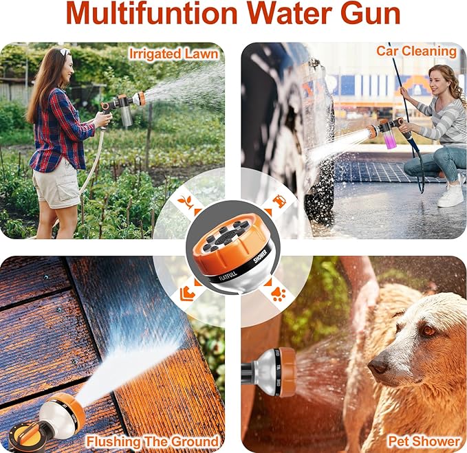 Upgraded Dog Washing Hose Attachment, Dog Shower Attachment, 8-in-1 Mode Dog Shampoo Sprayer with 3.5oz 100cc Soap Dispenser, for Pet Washing Irrigated Lawn Patio Car Cleaning