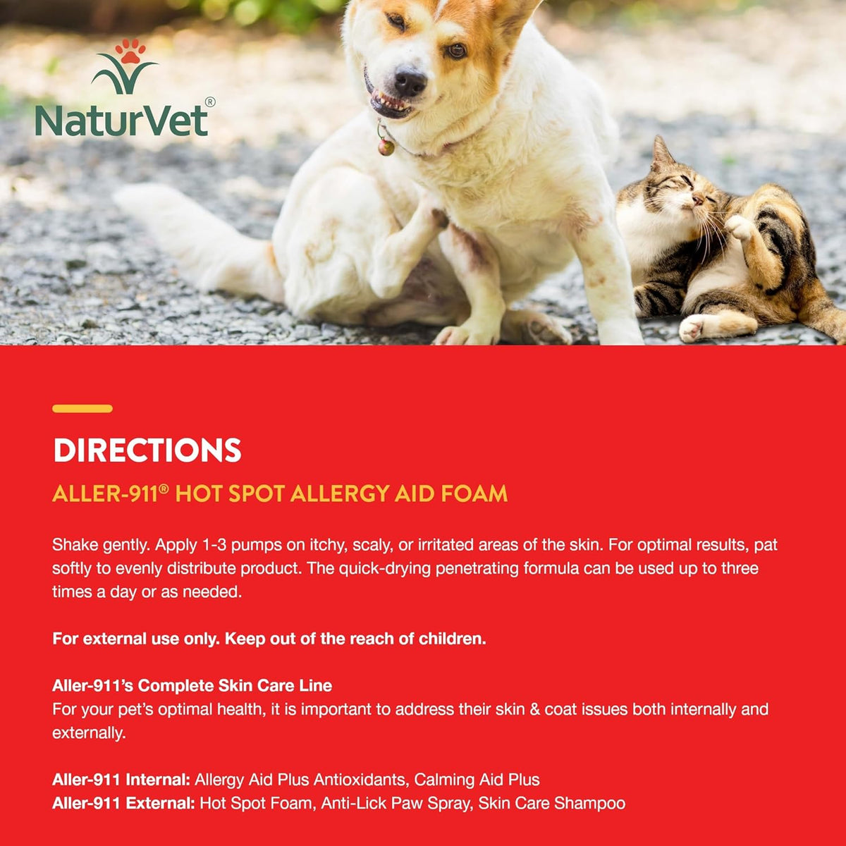 NaturVet Aller-911 Hot Spot Allergy Aid Foam Pet Supplement Plus Aloe Vera – Helps to Relieve Irritated, Itchy Skin for Cats, Dogs – Helps Deter Gnawing, Chewing – Quick Drying – 8 Oz.
