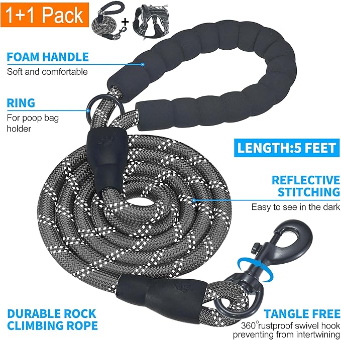 Heavy Duty Tactical Dog Harness for Medium Dogs, No Pull Adjustable Pet Harness Reflective Service Training Easy Control Pet Vest Military K9 Working Dog Harnesses- Medium, Black