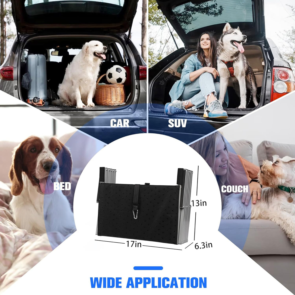 Niubya Dog Ramps for Cars, Portable Folding Dog Stairs for Cars, SUV, Trucks, Lightweight Pet Ramp for Large Dogs with Non-Slip Surface, Reinforced Pet Steps Supports Up to 200 lb, 6 Steps