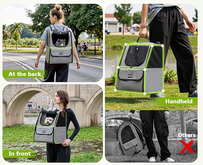 Pecute Cat Backpack Carrier, Expandable Cat Backpack for Cats Dogs up to 11 lbs, Pet Travel Backpack for Small Dogs Medium Cats, Cat Carrier with Ventilated Mesh, Safety Leash, Hiking Outdoor, Grey