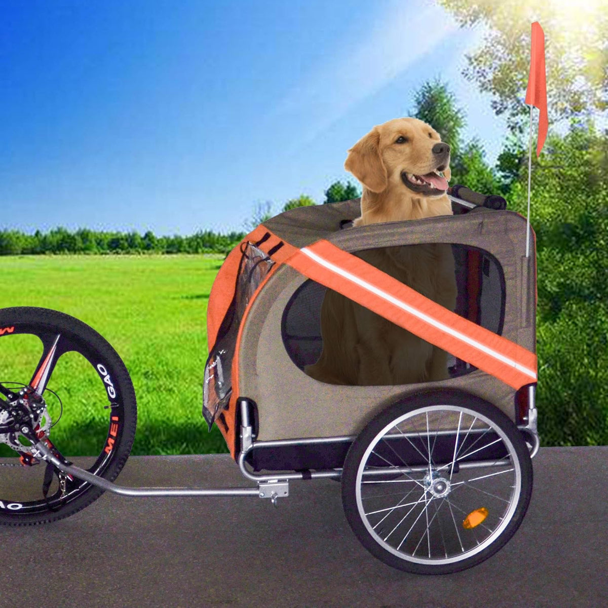 H&B Luxuries Pet Bike Trailer Load 68 Pounds, Suitable for Big and Small Dogs, Folding Storage, Detachable, Easy to Install, Breathable Protective Net Pet Cart