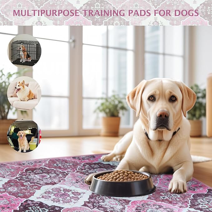IEUUMLER Washable Pee Pads for Dogs, 2 Pack Reusable Pee Pads for Dogs Non-Slip Grip, Super Absorbent Waterproof Puppy Pads for Potty Training, Playpen, Crate, Whelping Box EU011 Pink, 36x48