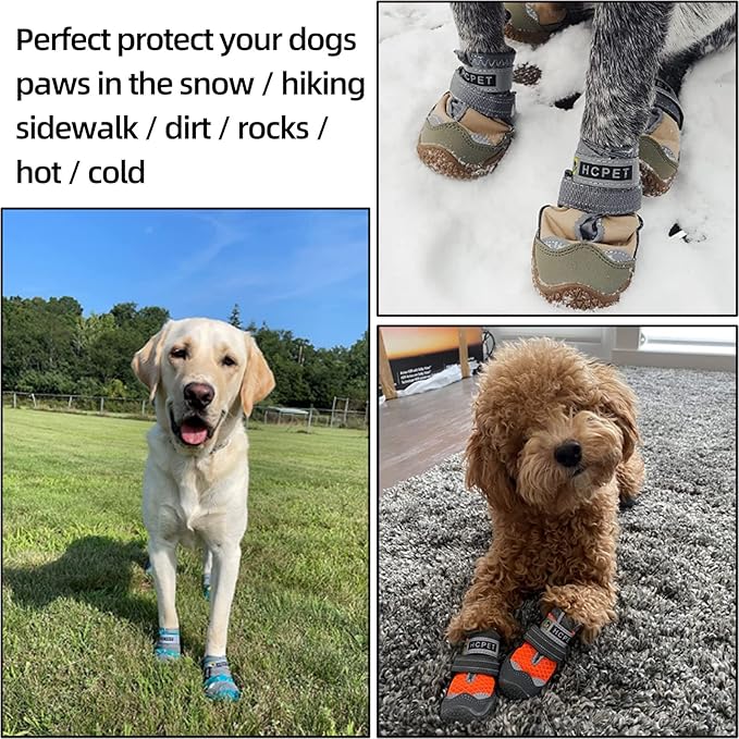 Hcpet Dog Shoes for Large Dogs, Waterproof Dog Booties for Small Medium Dogs, Anti-Slip Dog Boots & Paw Protectors for Hot Pavement Winter Snow Hiking with Reflective Straps Black Size 7