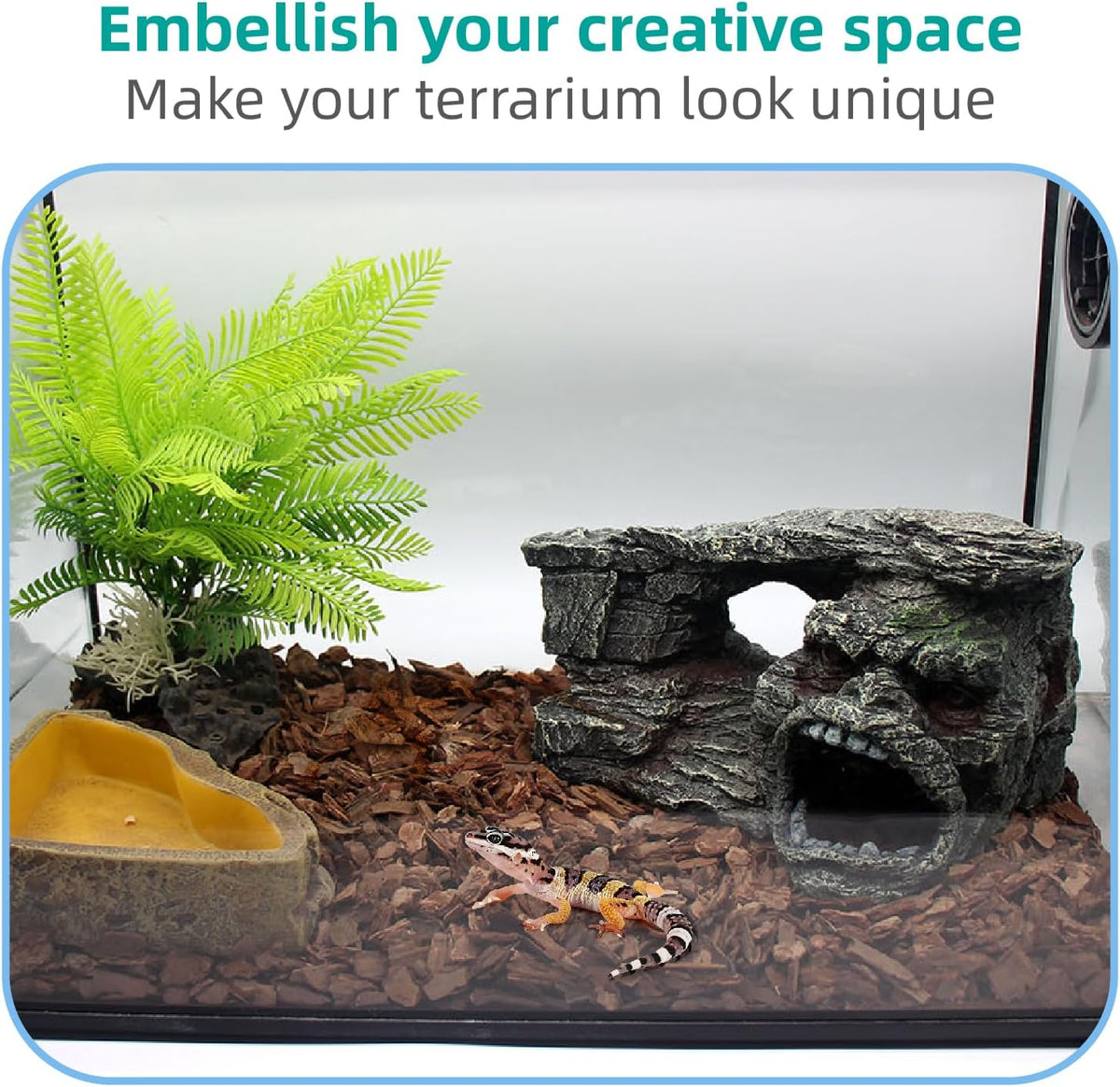 Gecko Hide Shale Scape Step Ledge, Reptile Rock Basking Platform Cave Hideout Tank Accessories Decorations, Great for Reptiles, Amphibians, Leopard Gecko, Snake, Lizard, Frogs, Turtle