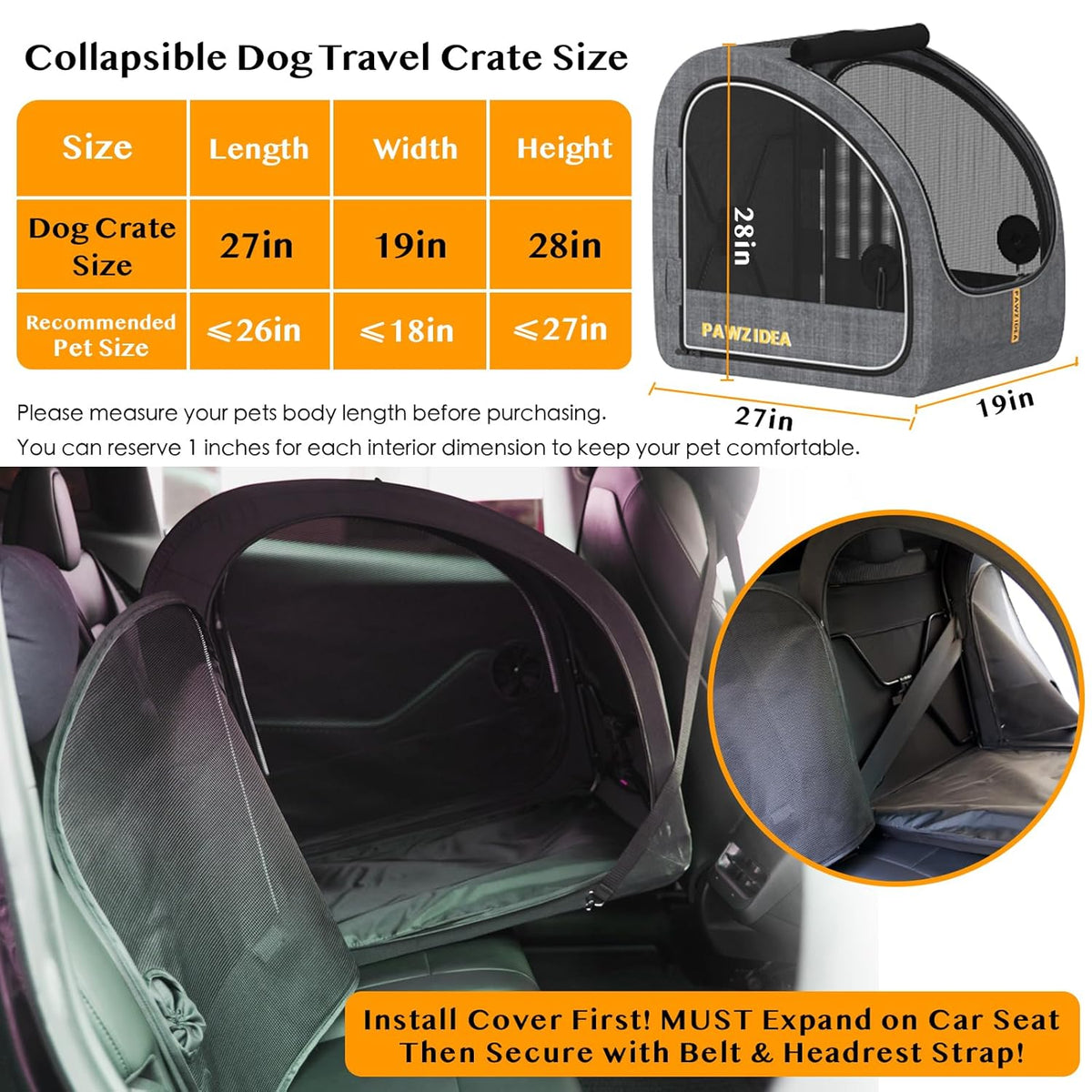 PAWZIDEA Dog Stroller for Large Dogs, Pet Stroller with Detachable Carrier for Portable Dog Crate for Car Seat, Foldable Dogs Jogger Strollers, All Terrain 9” Wheels, Adjustable Handle, Up to 80lbs
