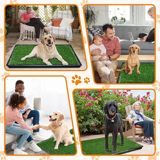 LOOBANI 41x26.8in Large Dog Grass Potty Tray - Dog Litter Box with 2-Pack Replacement Artificial Grass Puppy Training Pads - Potty Tray for Balcony Apartment Indoor Outdoor Use