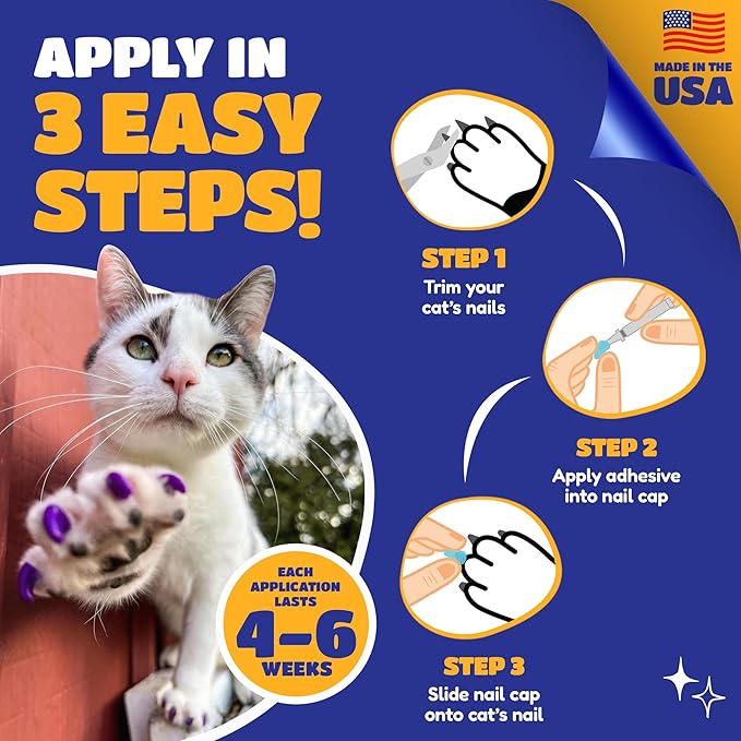 Soft Claws Cat Nail Caps for Large Cats – (40 Caps, Pink) - Made in USA - Veterinarian-Developed, Non-Toxic | Protects Furniture & Skin - Easy to Apply, Long-Lasting Anti-Scratch Soft Cat Claw Covers