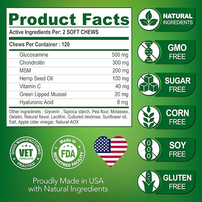 Vet Promise Glucosamine for Dogs - Hip and Joint Supplement for Dogs - Glucosamine Chondroitin - Joint Pain Relief Pills - MSM - Advanced Health Support Supplement - 120 Mobility Chews - Made in USA
