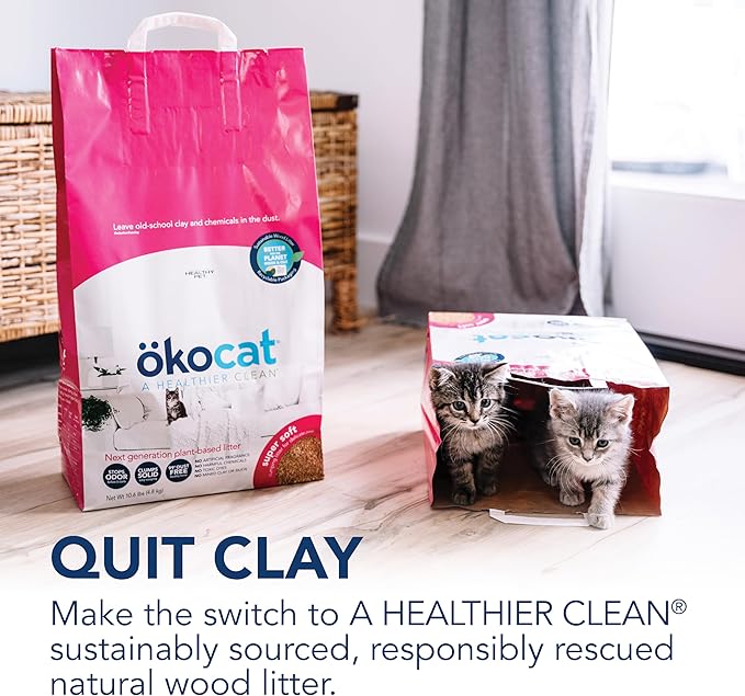ökocat Super Soft Wood Clumping Cat Litter, Unscented, 15.8 pounds - Natural Ingredients, Stops Odor, Clumps Solid, 99% Dust Free, Great for All Cats, Sensitive Paws, Kittens