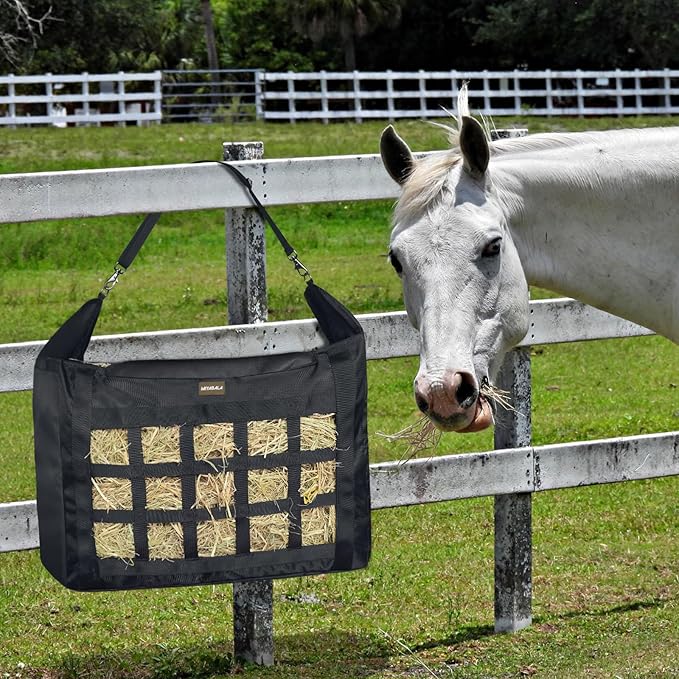 Hay Bag for Horses,Slow Feeder for Horse/Donkey/Goat, Premium 1680D Oxford Cloth,Easy to Fill and Hang with Extra Large Opening(Black)